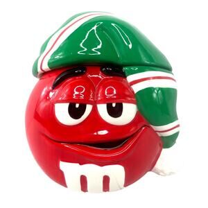 Vintage 2004 M&Ms Red Holiday Christmas Hat Ceramic Candy Cookie Jor Decor